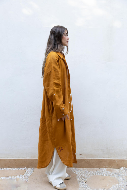 The Signature Shirt Dress in (camel)